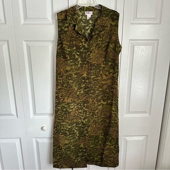 Vtg R&K Originals Dark Floral Full Button Tie Waist Maxi Dress Sz 16W Office - Picture 1 of 9